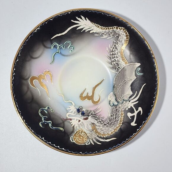 Vintage Dragonware Tea Cup & Saucer Occupied Japan Orange & Black - Picture 8 of 10